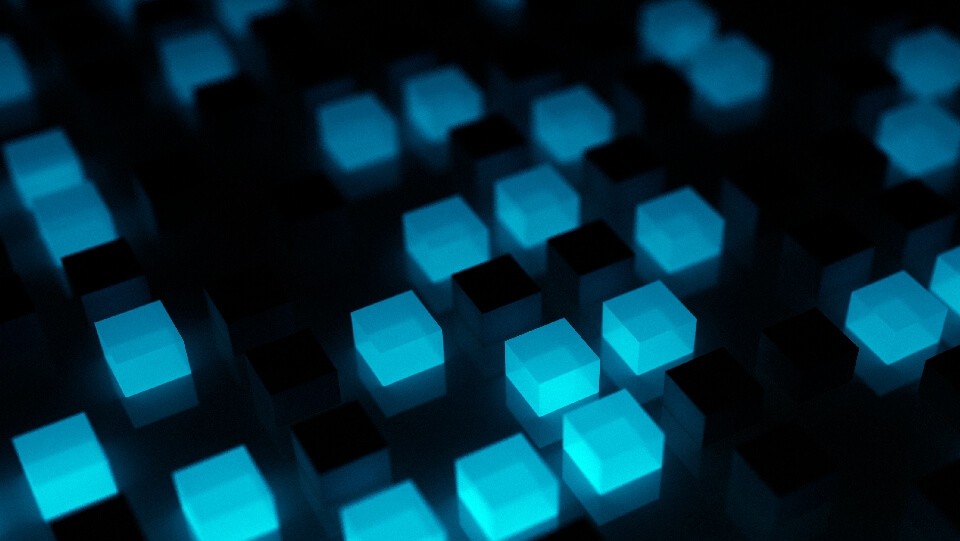 Abstract blocks of floating blue light 