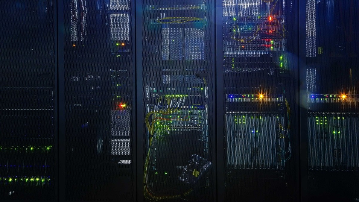 Close up of servers in a dark server room