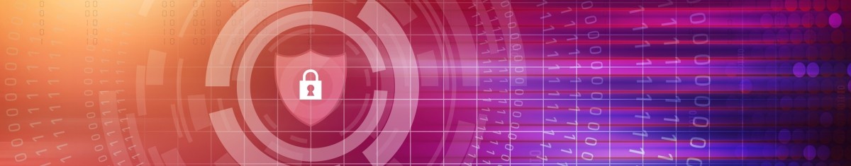 security shield with a padklock in the middle, on a gradient background