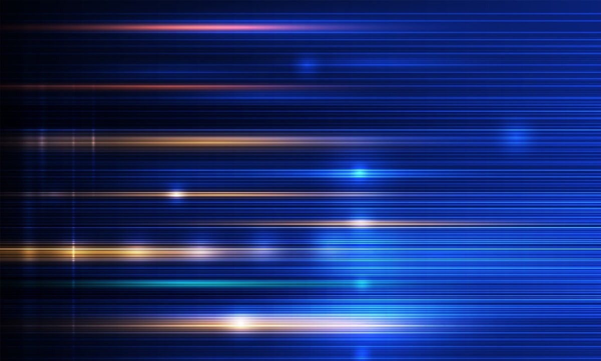 Abstract colored highlight points on black to blue stripy background